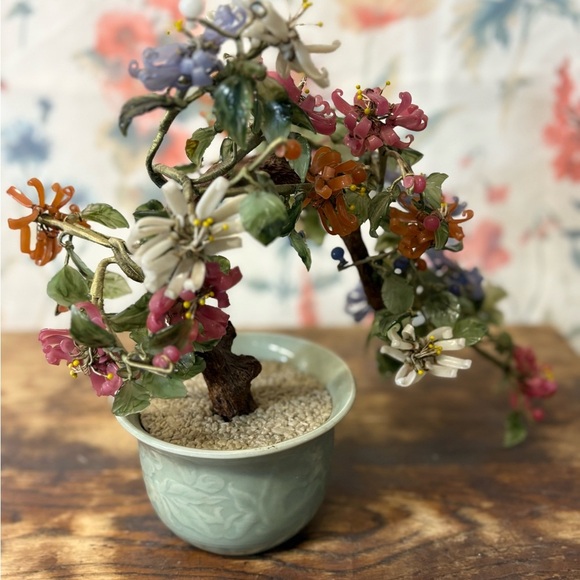 Vintage Jade Floral Bonsai Tree in Green Pot - Picture 9 of 12